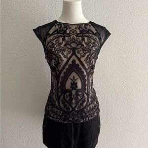 Sheer Black Lace Overlay Womens Top